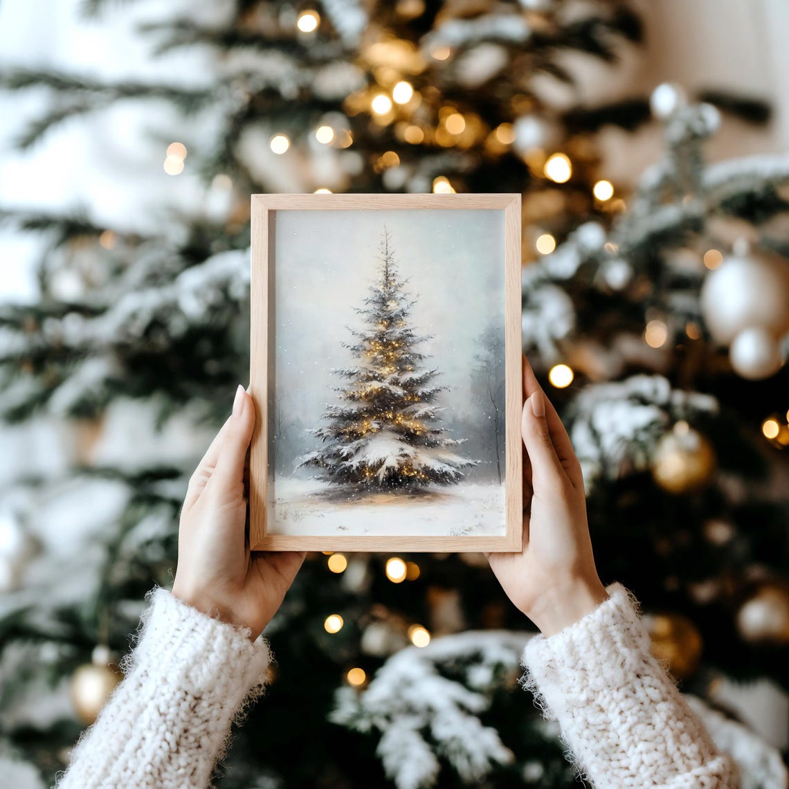 Glowing Christmas Tree with Lights in Snowy Field Winter Poster - Image 4