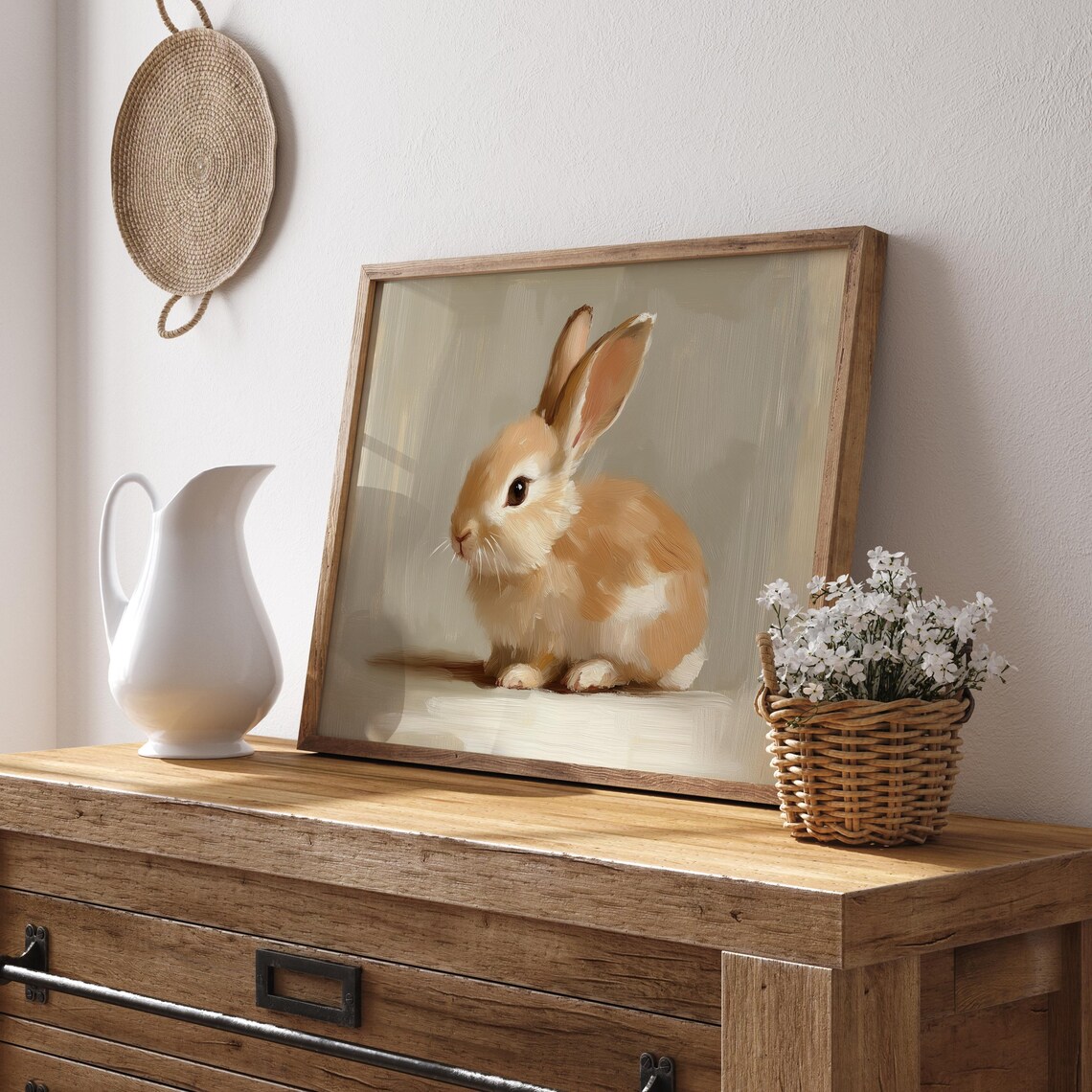 Small Tan Bunny Sitting Quietly In A Minimalist Neutral Portrait Poster - Image 2