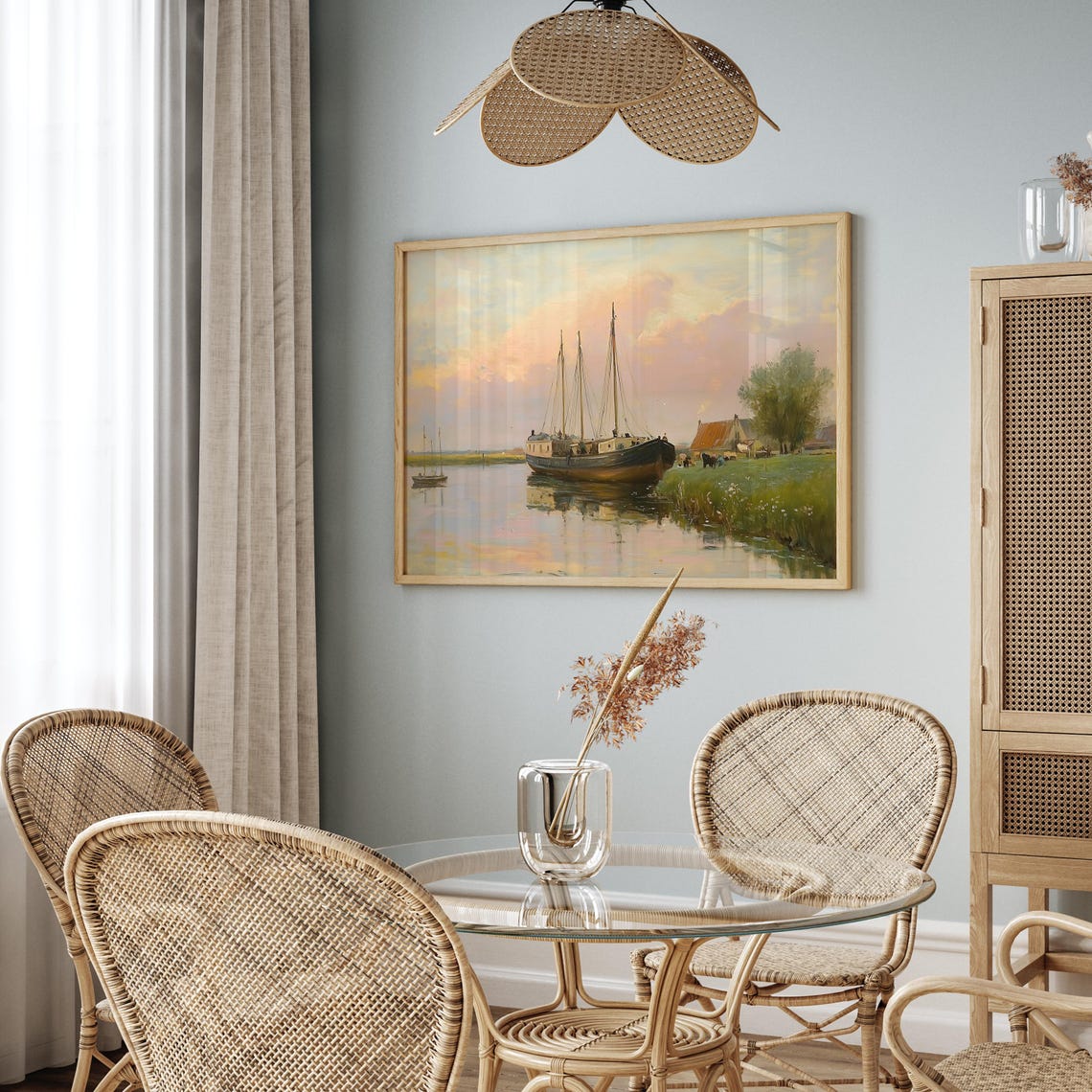 Vintage Sailing Ship at Sunset Harbor River Nautical Art Poster - Image 4