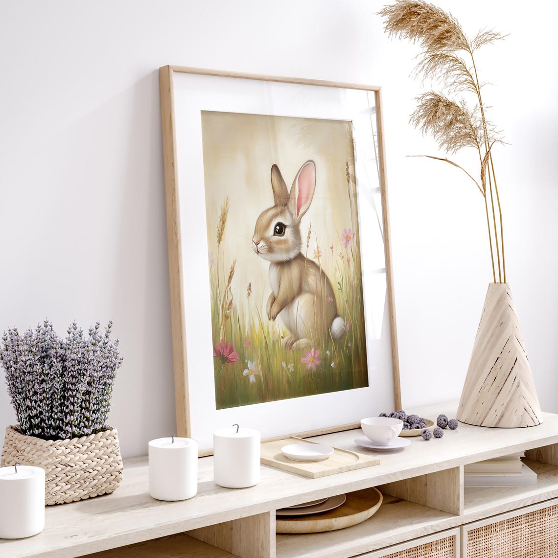 Bunny Sitting In A Flower Filled Meadow Side Profile Spring Poster - Image 2
