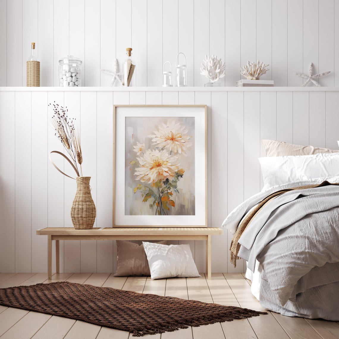 White Chrysanthemum Flowers Soft Impasto Botanical Art Poster - Image 4