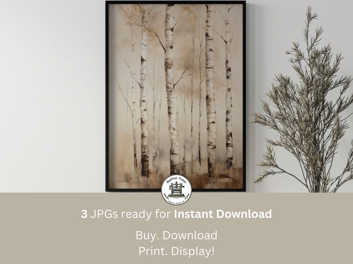 Elegant White Birch Tree Forest Beige Neutral Watercolor Poster