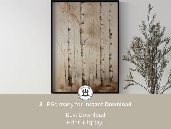 Vintage Birch Tree Forest Print Abstract Landscape Art