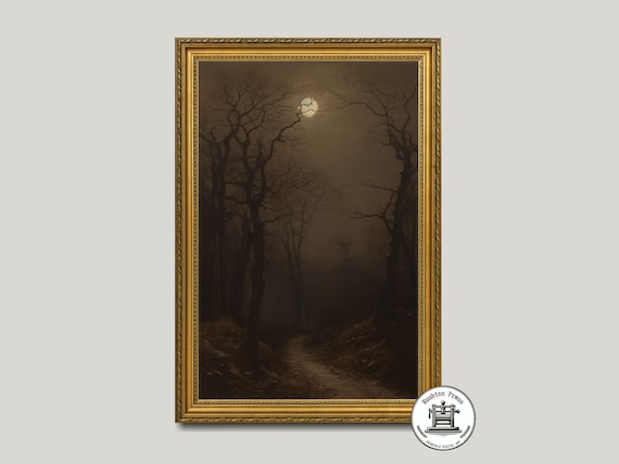 Vintage Forest Oil Painting Moody Dark Academia Landscape