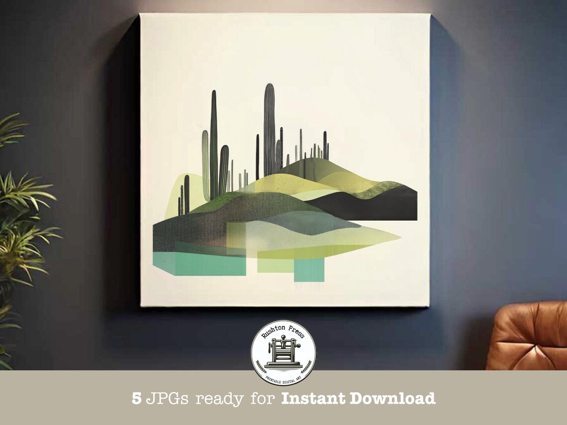 Abstract Sage Green Cactus Desert Minimalist Modern Landscape Art Poster