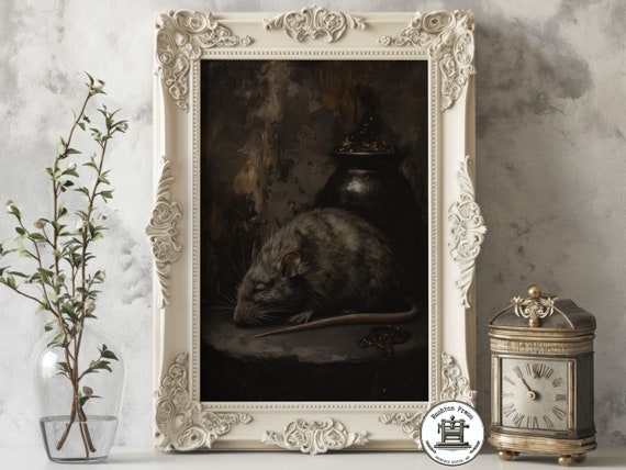 Vintage Rat Oil Painting Print, Dark Academia Halloween Decor