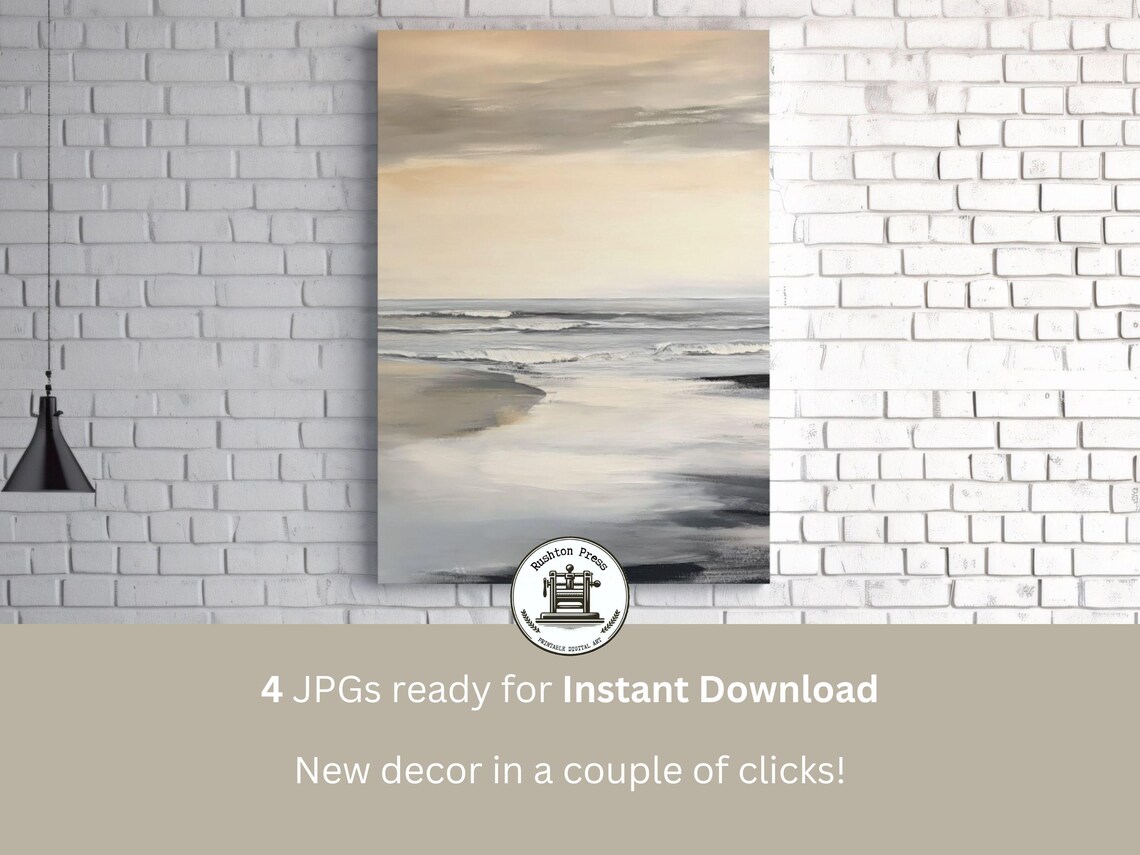 Beige Seascape Abstract Art Print, Neutral Beach