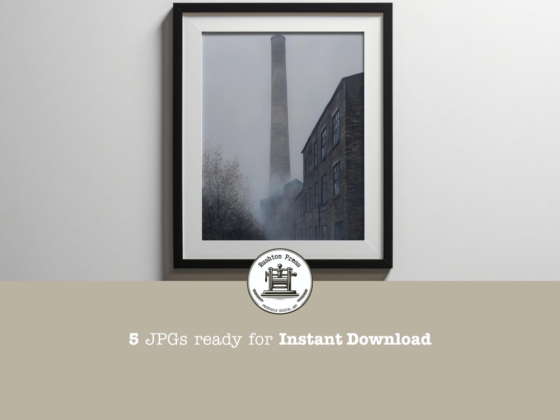 Lancashire Cotton Mill, Moody Industrial Landscape Art Print