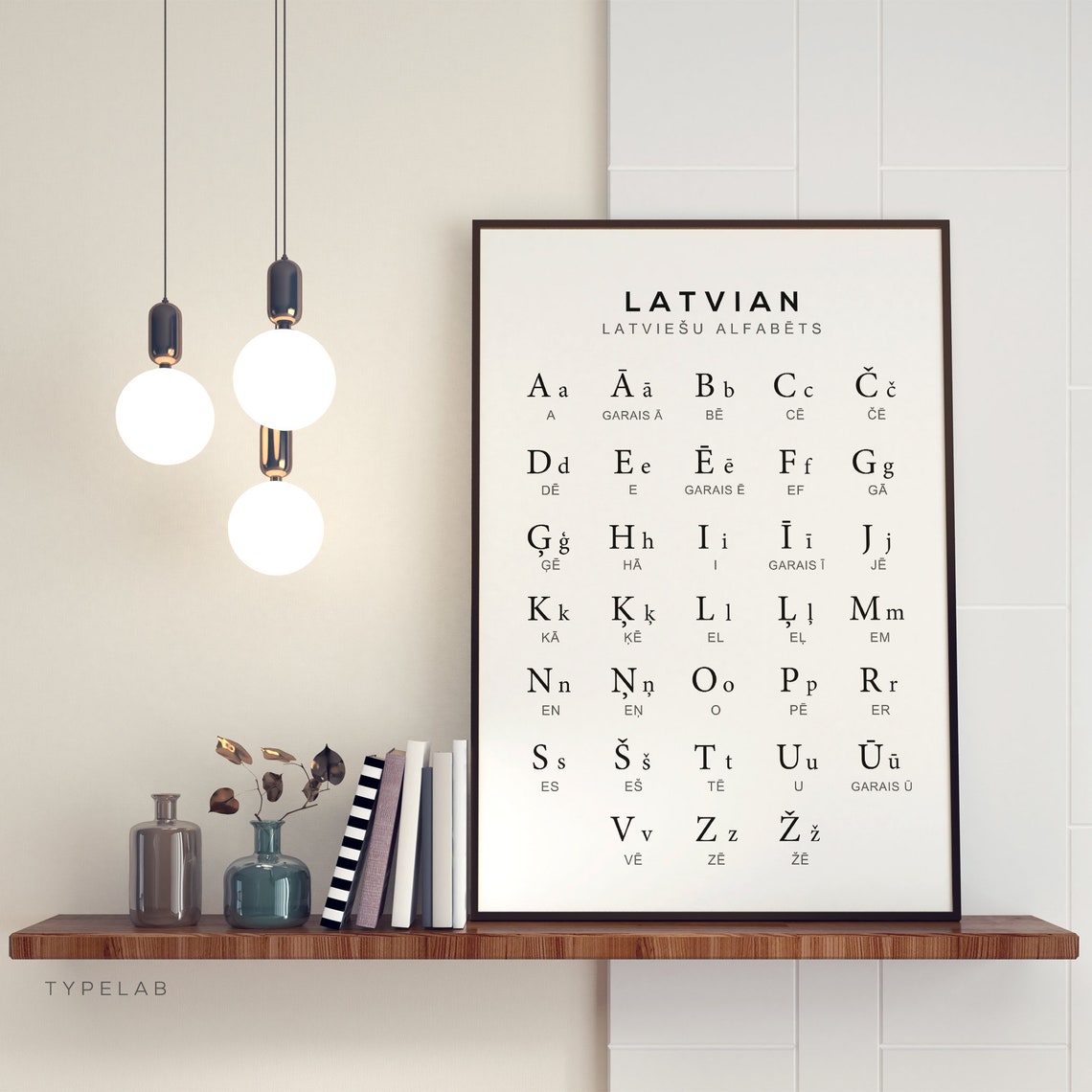 Latvian Alphabet Print Language Learning Chart Poster Black White Educational Wall Art - Image 2
