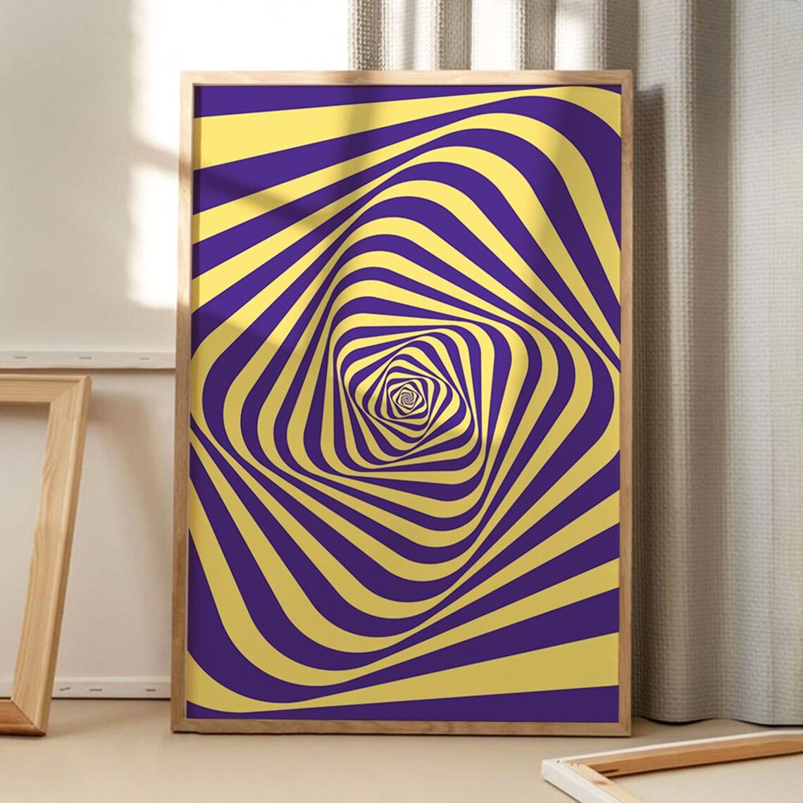 Purple and Yellow Psychedelic Optical Illusion Swirl Retro Poster