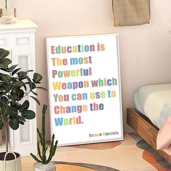 Nelson Mandela Education Powerful Weapon Quote Rainbow Lettering Poster