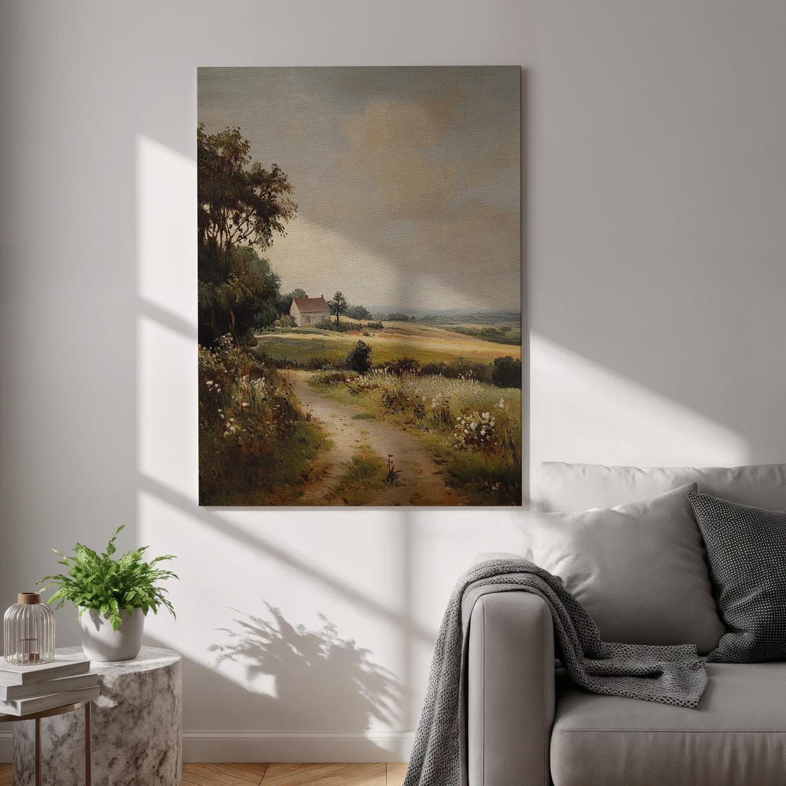 Peaceful Country Cottage Path Through Meadows Vintage Art Poster