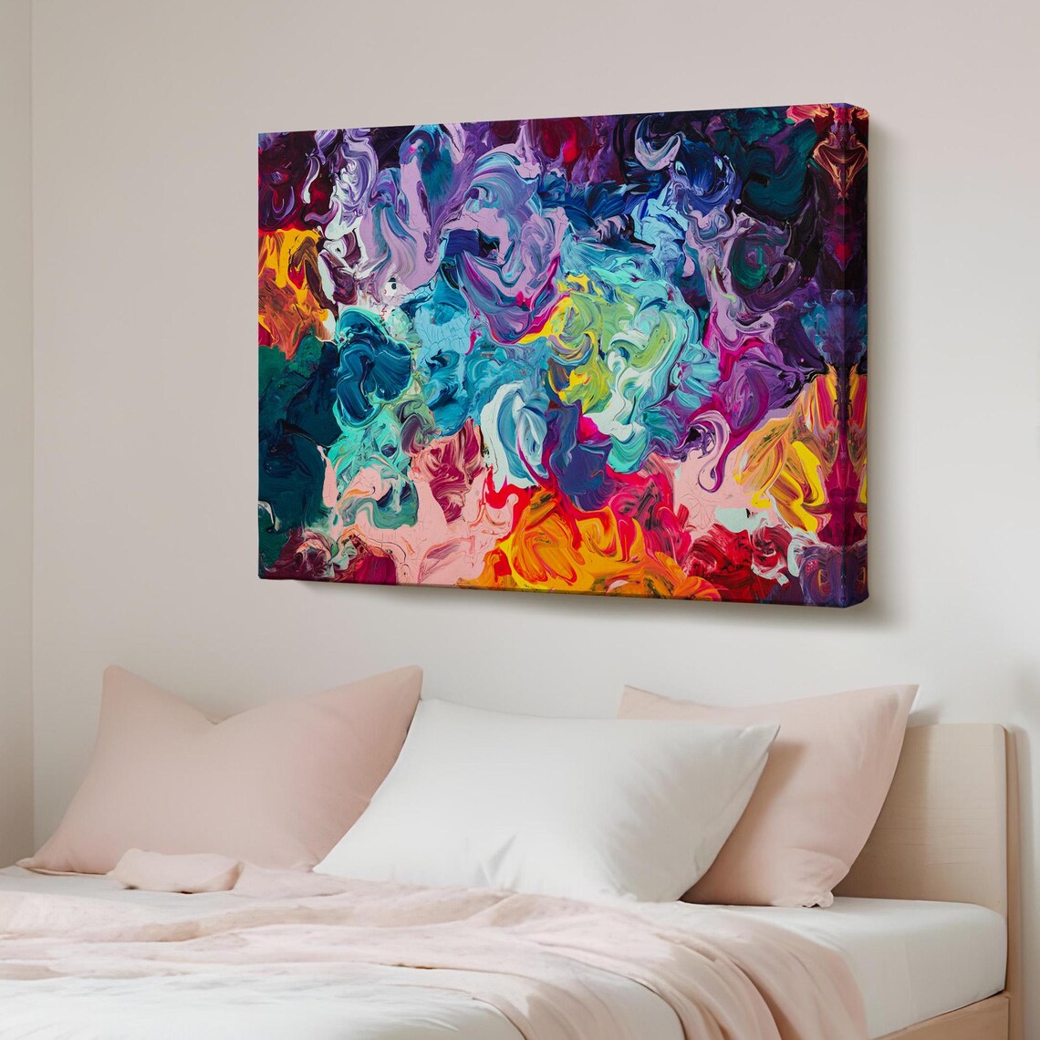 Swirling Purple Teal Marble Abstract Oil Painting Style Canvas Wall Art