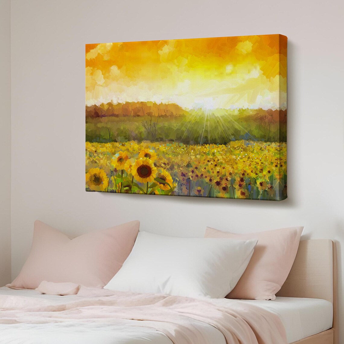Bright Sunflower Field Sunrise Golden Morning Oil Painting Poster