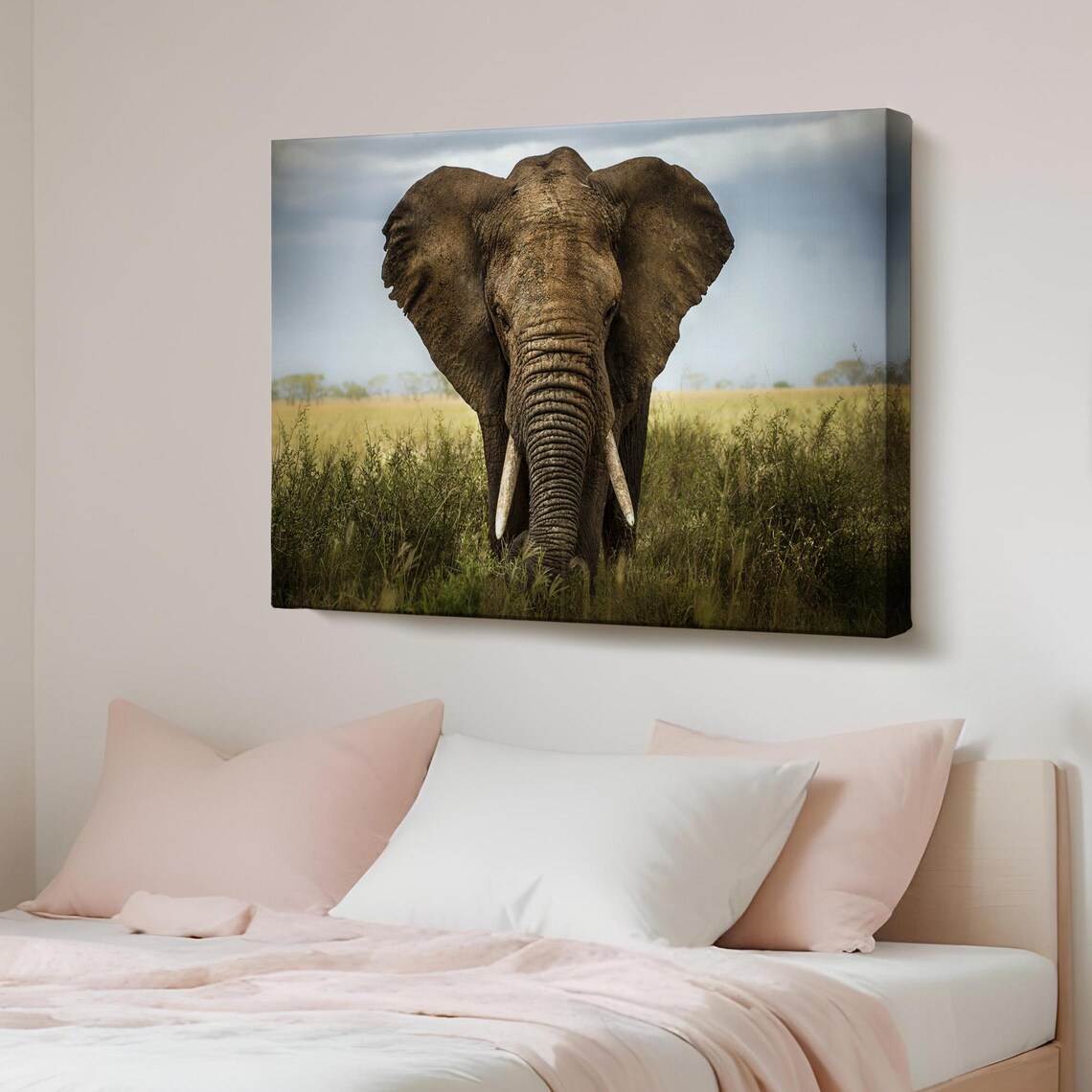 African Elephant Close Up in Tall Grass Tusks Wildlife Photo Poster