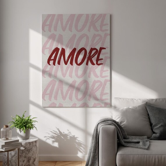 Amore Typography Canvas Wall Art Romantic Italian Love Quote Print Bold Minimalist Lettering Framed Gift For Bedroom Or Couples Decor