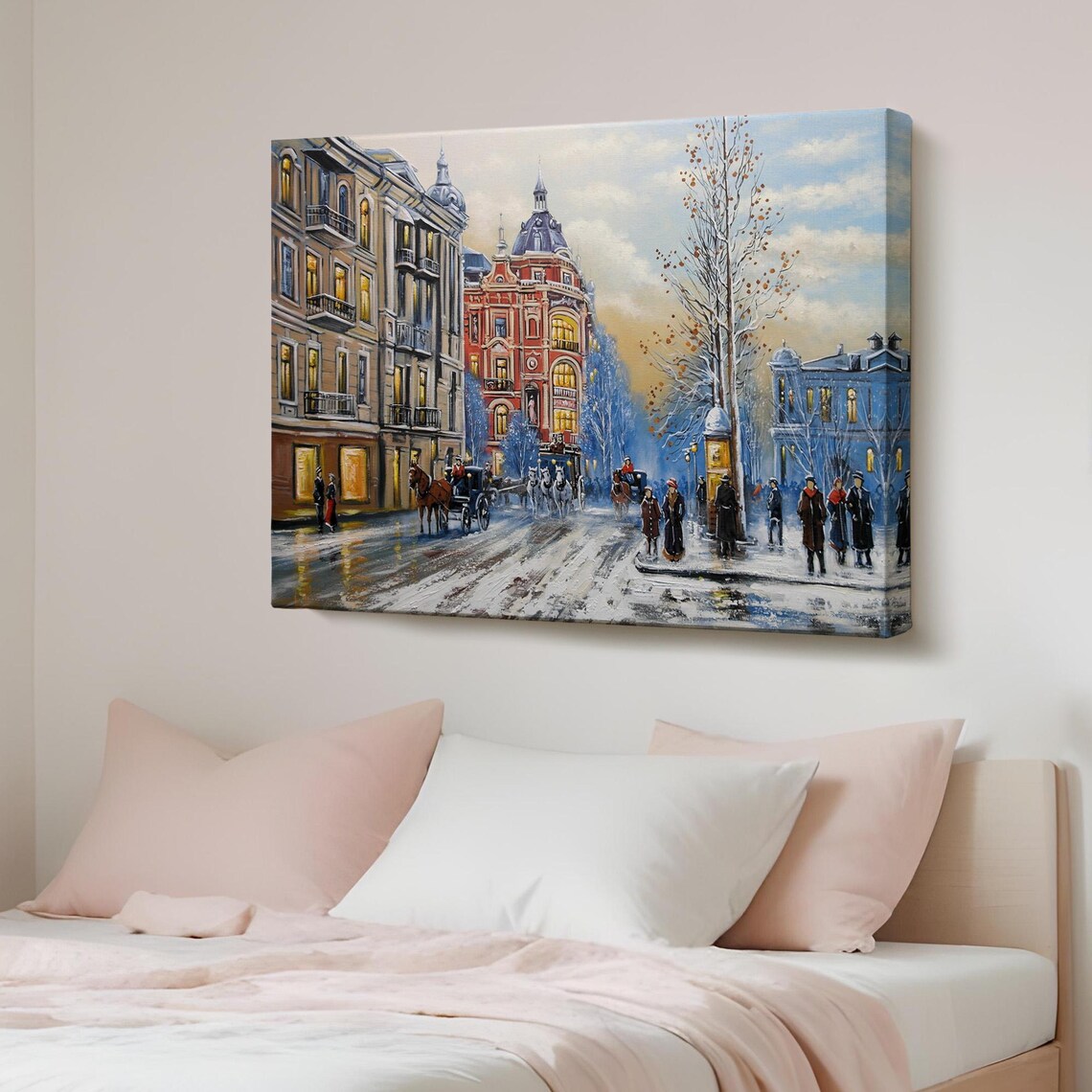 Kiev Old Street Winter Horse Carriages Historic Painting Poster