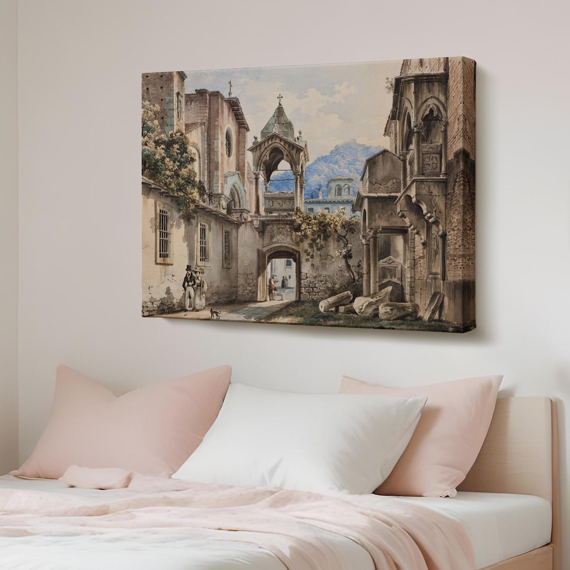 Old Dutch Cityscape Historic Courtyard Church Figures Art Poster