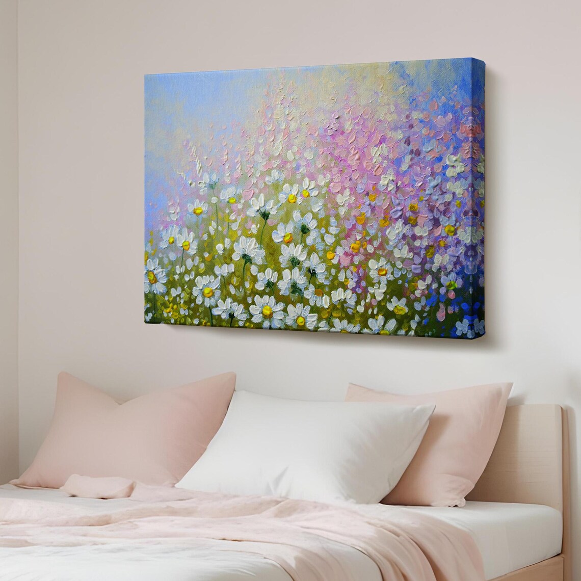 Impressionist Daisy Wildflower Meadow Colorful Flower Field Painting Print