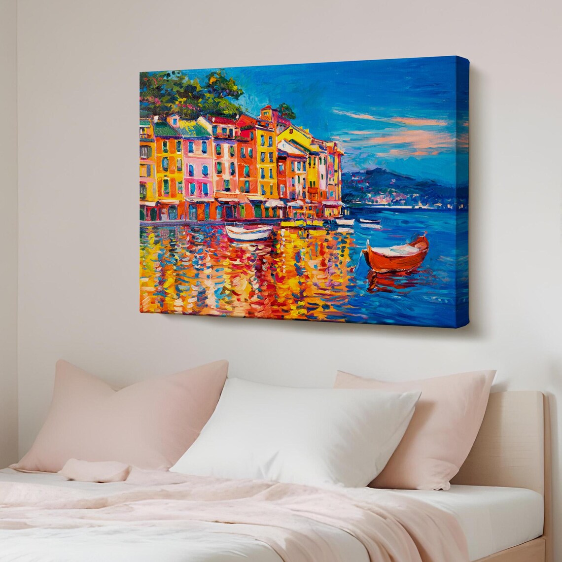 Colorful Fishing Boats Moored at a Coastal Village Harbor Poster