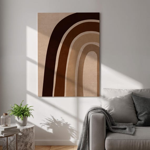 Earthy Arch Canvas Print Abstract Geometric Wall Art Modern Beige Brown Poster Framed Japandi Decor For Living Room And Bedroom