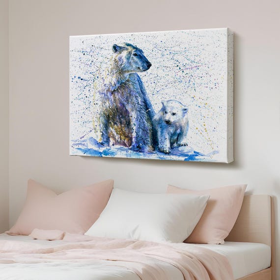 Polar Bear And Cub Decorative Canvas Painting Framed Wall Art Animal Modern Housewarming Gifts