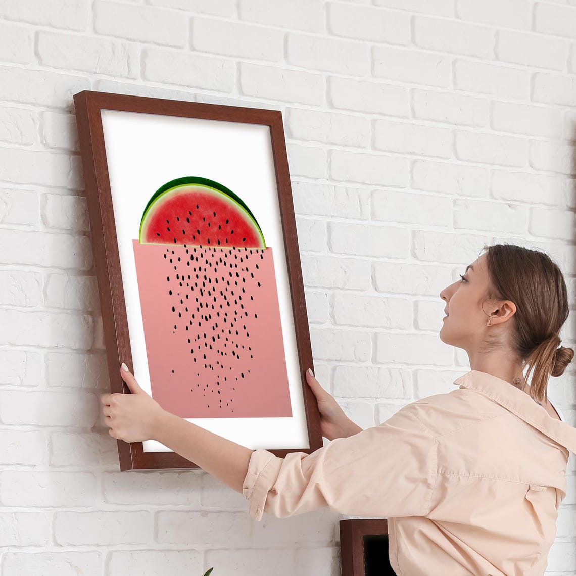 Watermelon Slice Pink Fruit Kitchen Minimalist Summer Art Poster