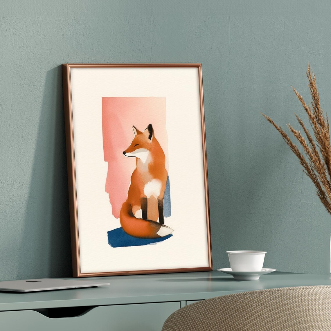 Serene Watercolor Fox Sitting Sweet Woodland Nursery Animal Poster - Image 4