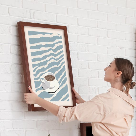 Pastel Coffee Cup Modern Poster Abstract Scandinavian Caffeine Wall Art Wavy Patterned Cozy Teacup Print Hot Beverage Picture