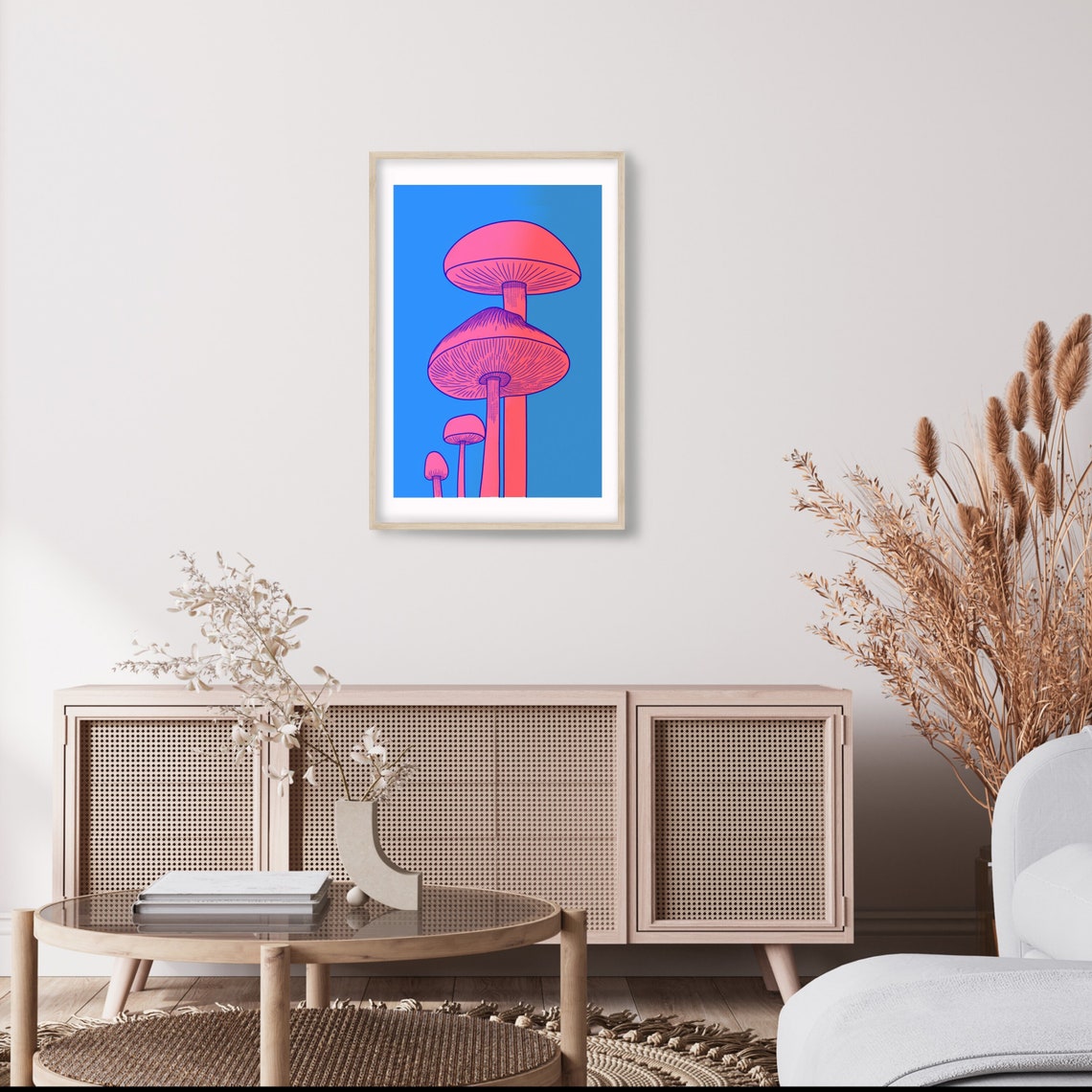 Pink Mushroom Neon Pop Art Blue Cottagecore Decor Charming Poster - Image 4