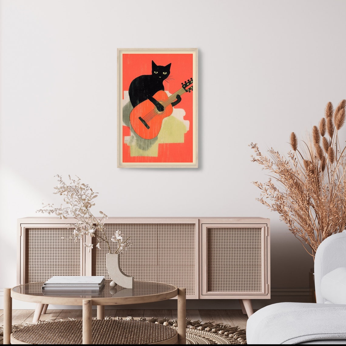 Retro Black Cat Playing an Acoustic Guitar Kitty Music Poster - Image 4