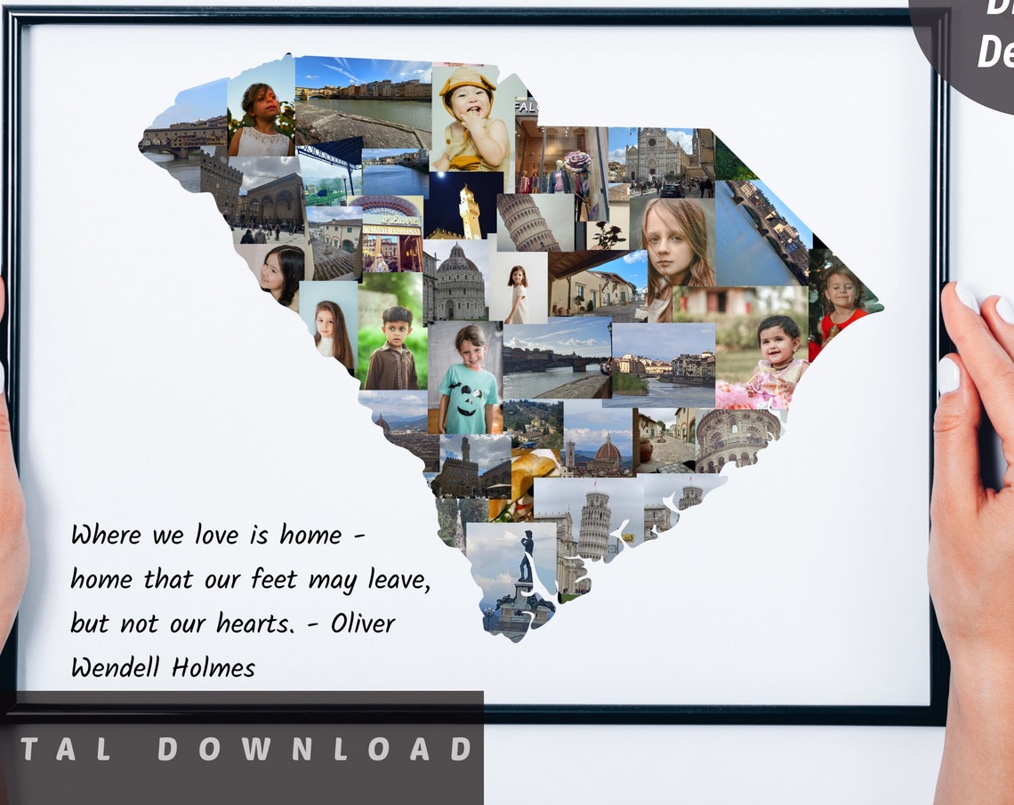 South Carolina State Shape Photo Collage Home Quote Custom Poster