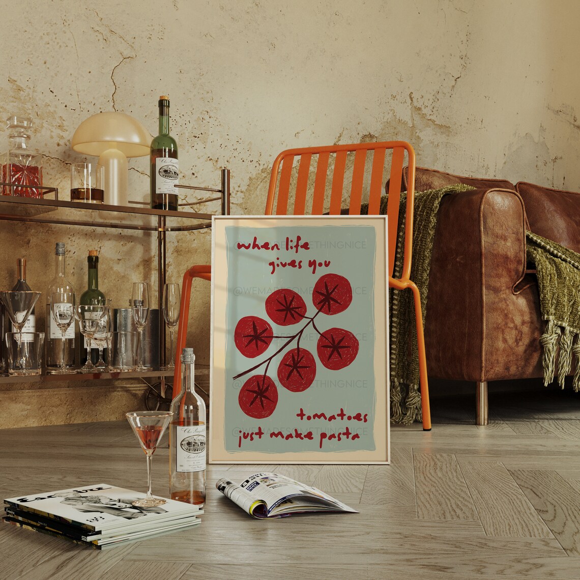 Tomato Pasta Retro Wall Art, Maximalist Print - Image 2