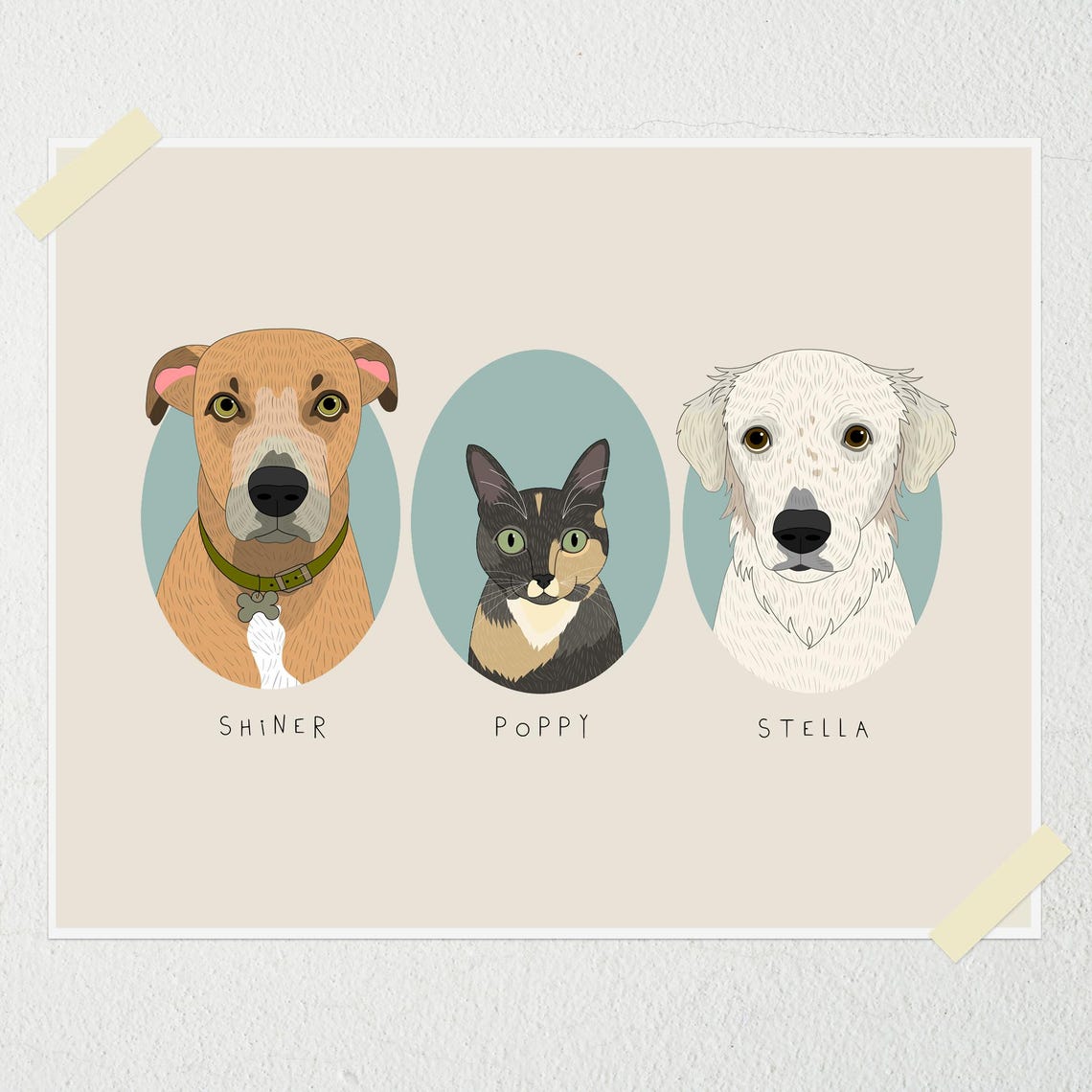 Custom Multi-Pet Portrait Gift Certificate 8x10 Art Print Gift - Image 5