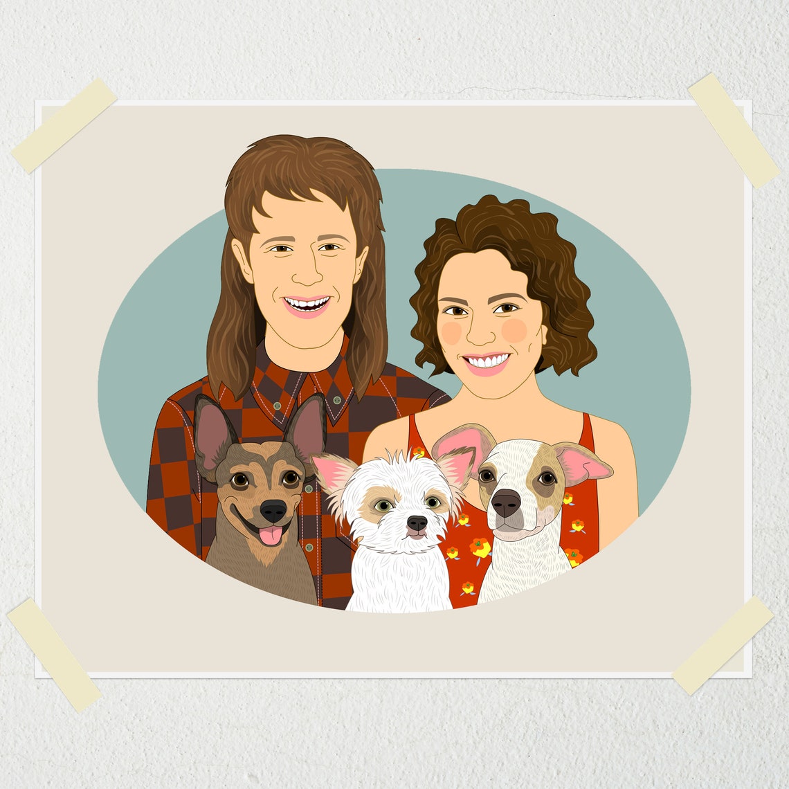 Couple With Four Dogs in Oval Frame Custom Family Portrait Poster - Image 4