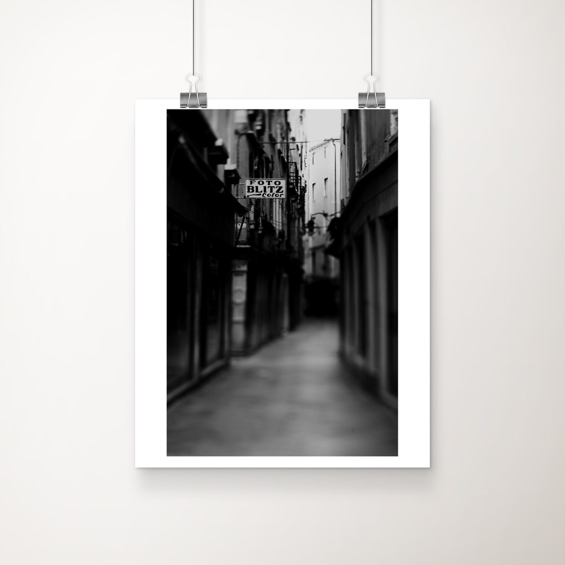 Black And White Alley With Foto Blitz Sign Street Photo Poster