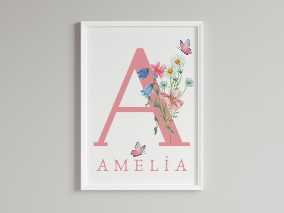 Custom Name And Initial With Flowers Poster