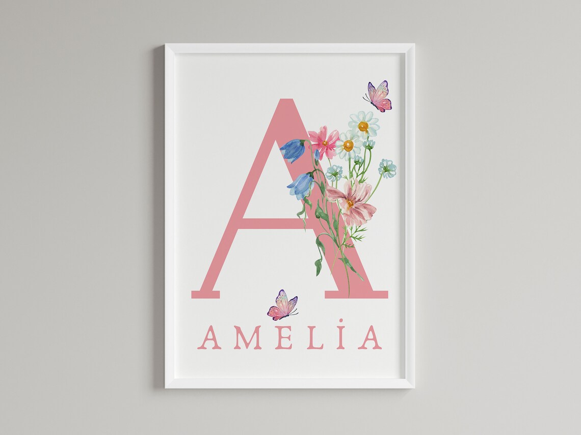 Custom Name And Initial With Flowers Poster