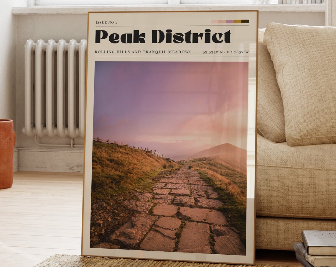 Peak District England Rolling Hills Stone Footpath Sunset Photo Poster