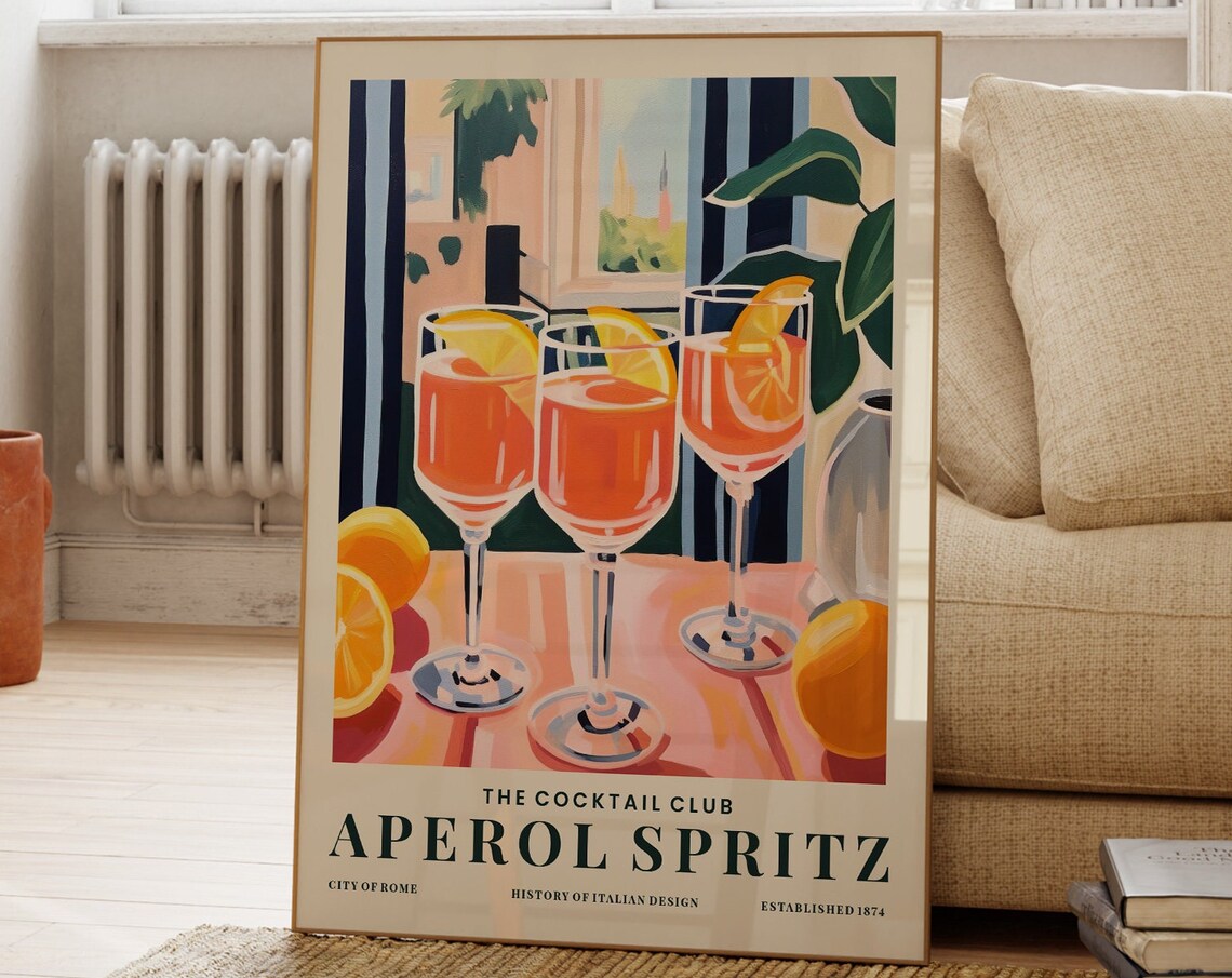 Aperol Spritz Three Glasses City Of Rome Cocktail Club Poster