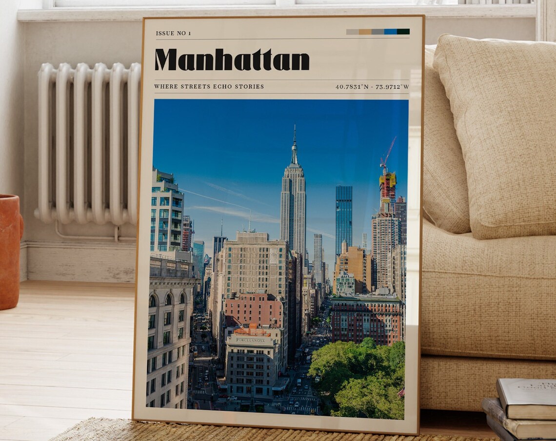Manhattan New York City Skyline Empire State Magazine Travel Poster