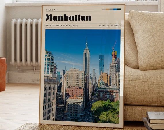 Manhattan New York Print Cityscape Urban Travel Poster City Vintage Personalised Gift Bedroom Decor Gallery Wall Art