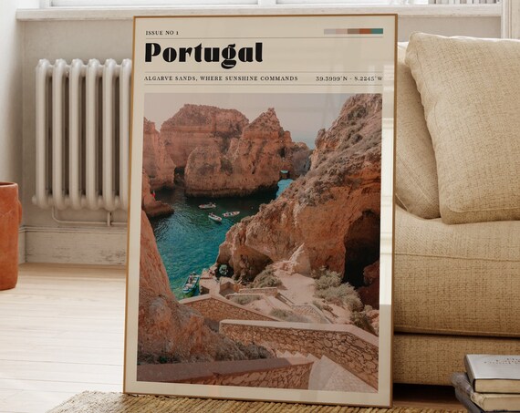 Portugal Algarve Cliffs Photography Travel Poster With Coordinates