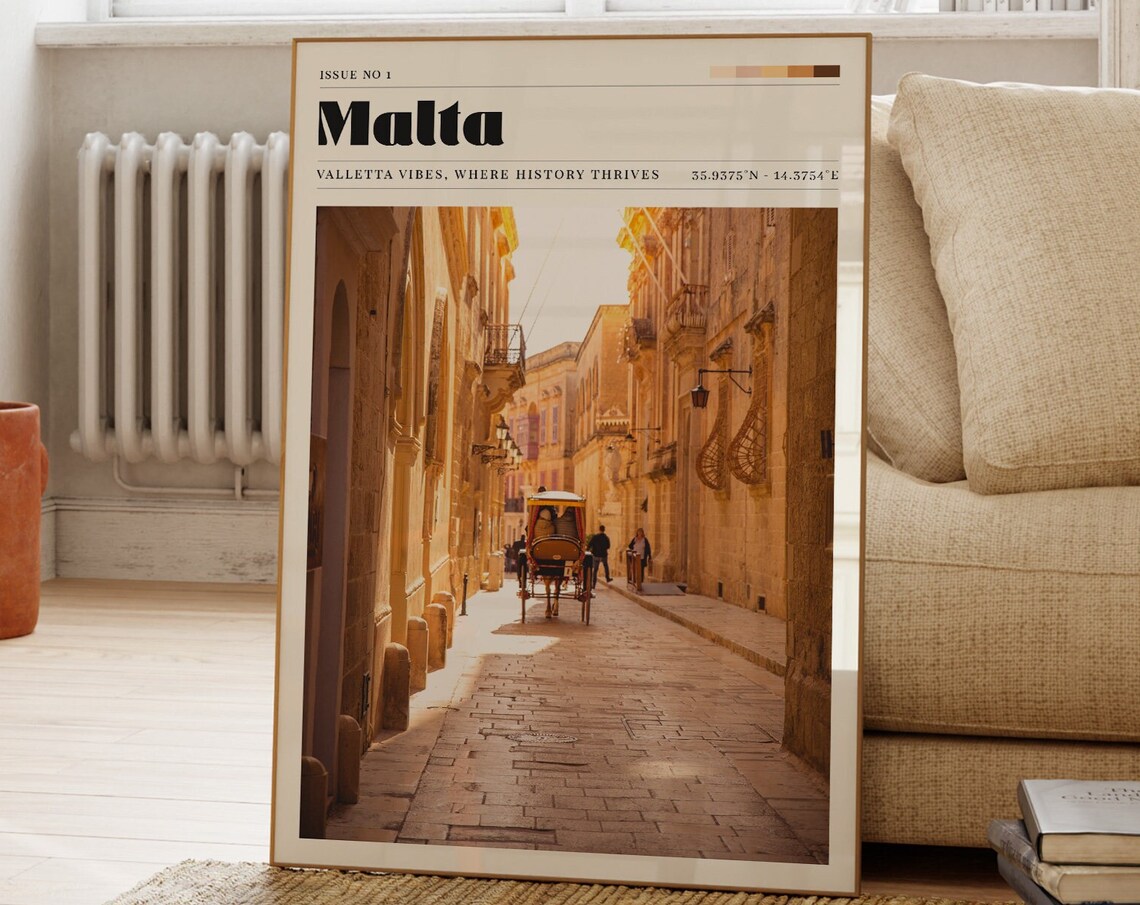 Malta Valletta Golden Street Horse Carriage Historic Photo Poster