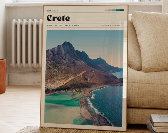 Crete Greece Turquoise Coast Cliffs Aerial Photo Travel Poster