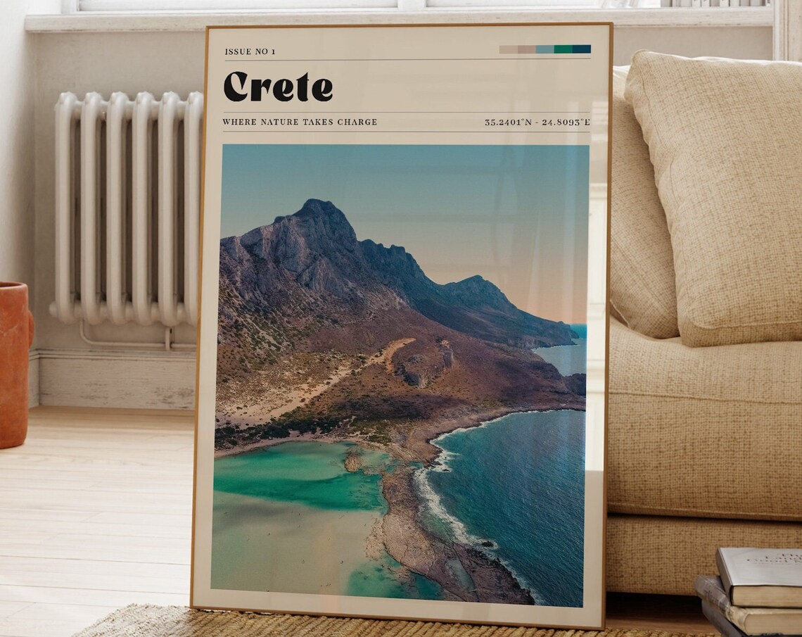 Crete Greece Turquoise Coast Cliffs Aerial Photo Travel Poster