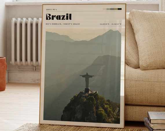 Brazil Print South America Travel Poster Mountain Landscape Art Gift For Friend Bedroom Kitchen Living Room Rio De Janeiro