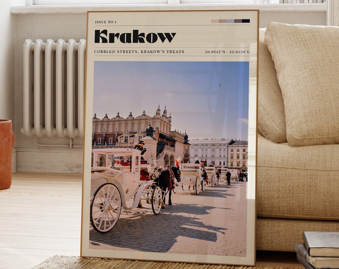 Krakow Poland Horse Carriages Old Square Market Photo Travel Poster