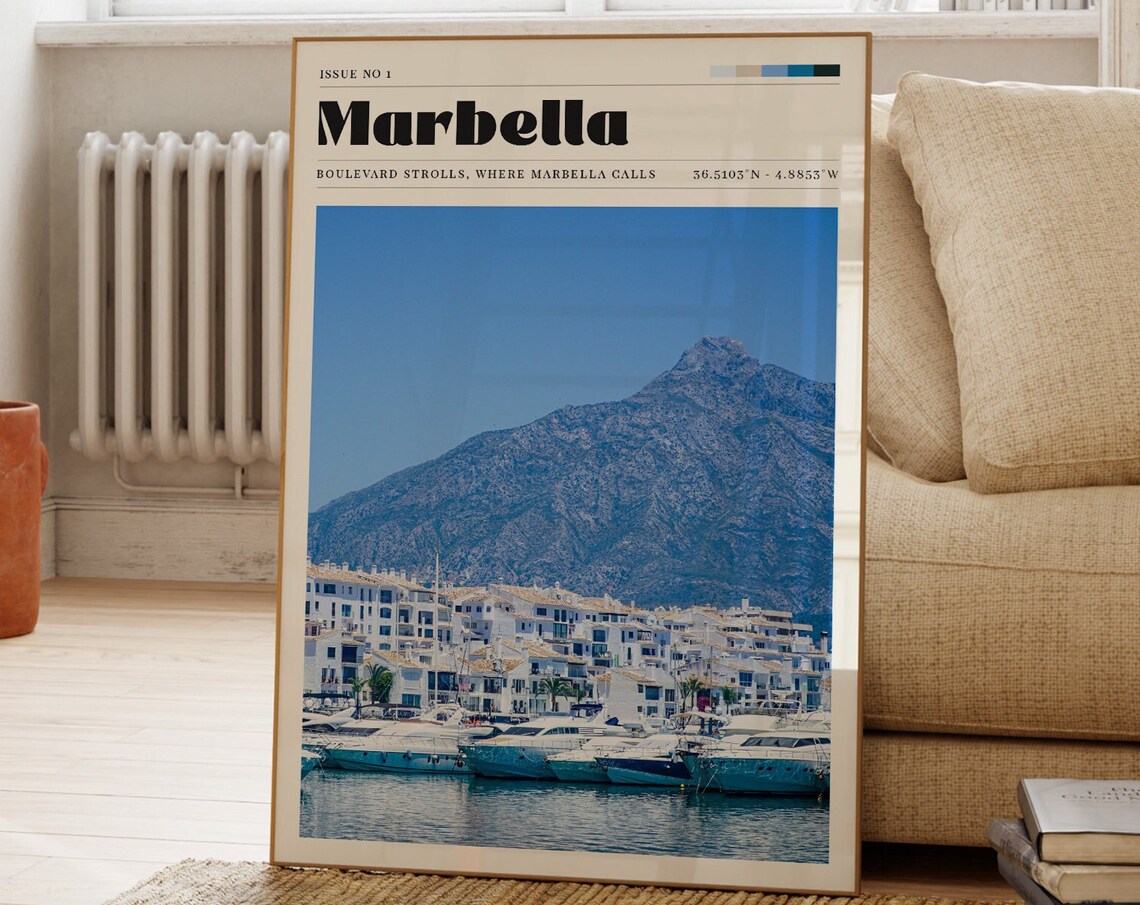 Marbella Marina And Mountain Photography Travel Poster Spain Coast