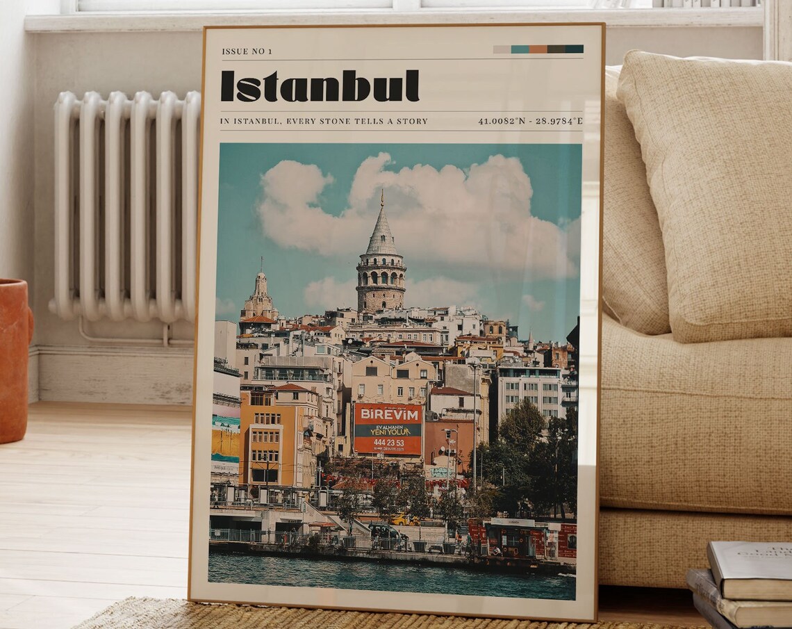 Istanbul Galata Tower City Skyline Magazine Style Photo Travel Poster